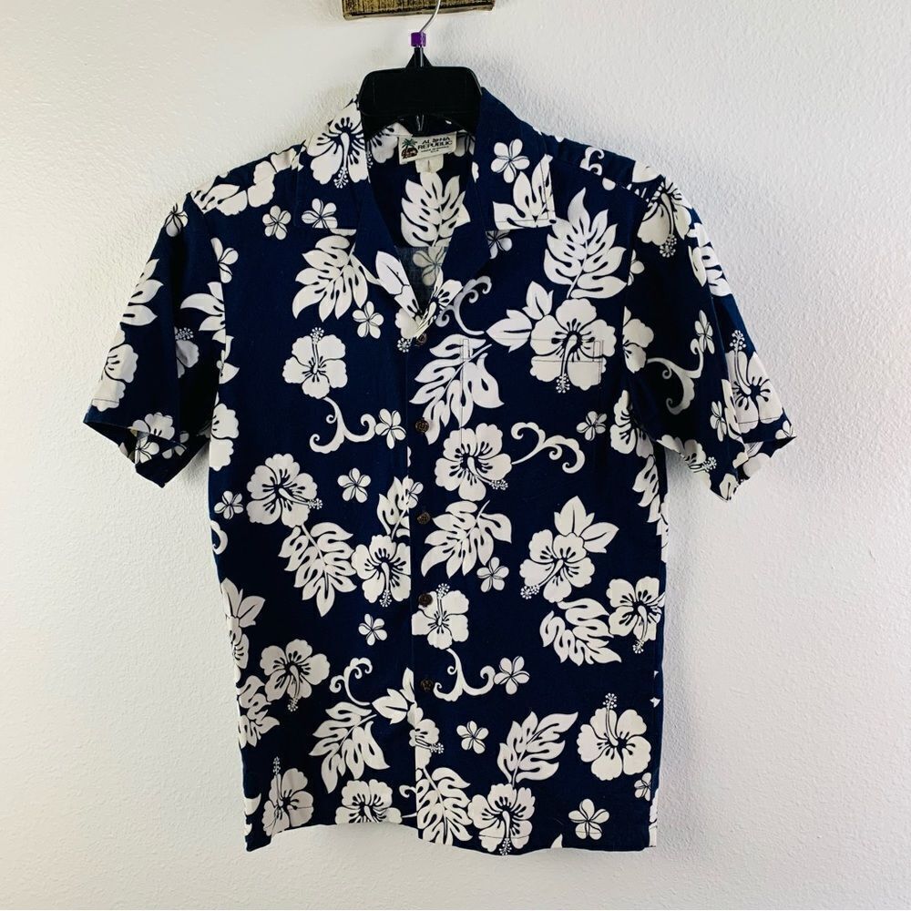 Aloha Republic Blue White Hawaiian Shirt
